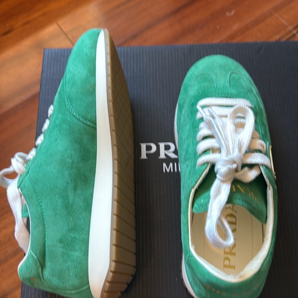 Prada Green Suede Sneakers with White Laces - Picture 5 of 11